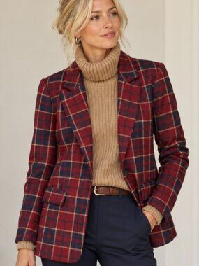 Dollhouse burgundy/navy plaid blazer size L office tailored fall NWOT